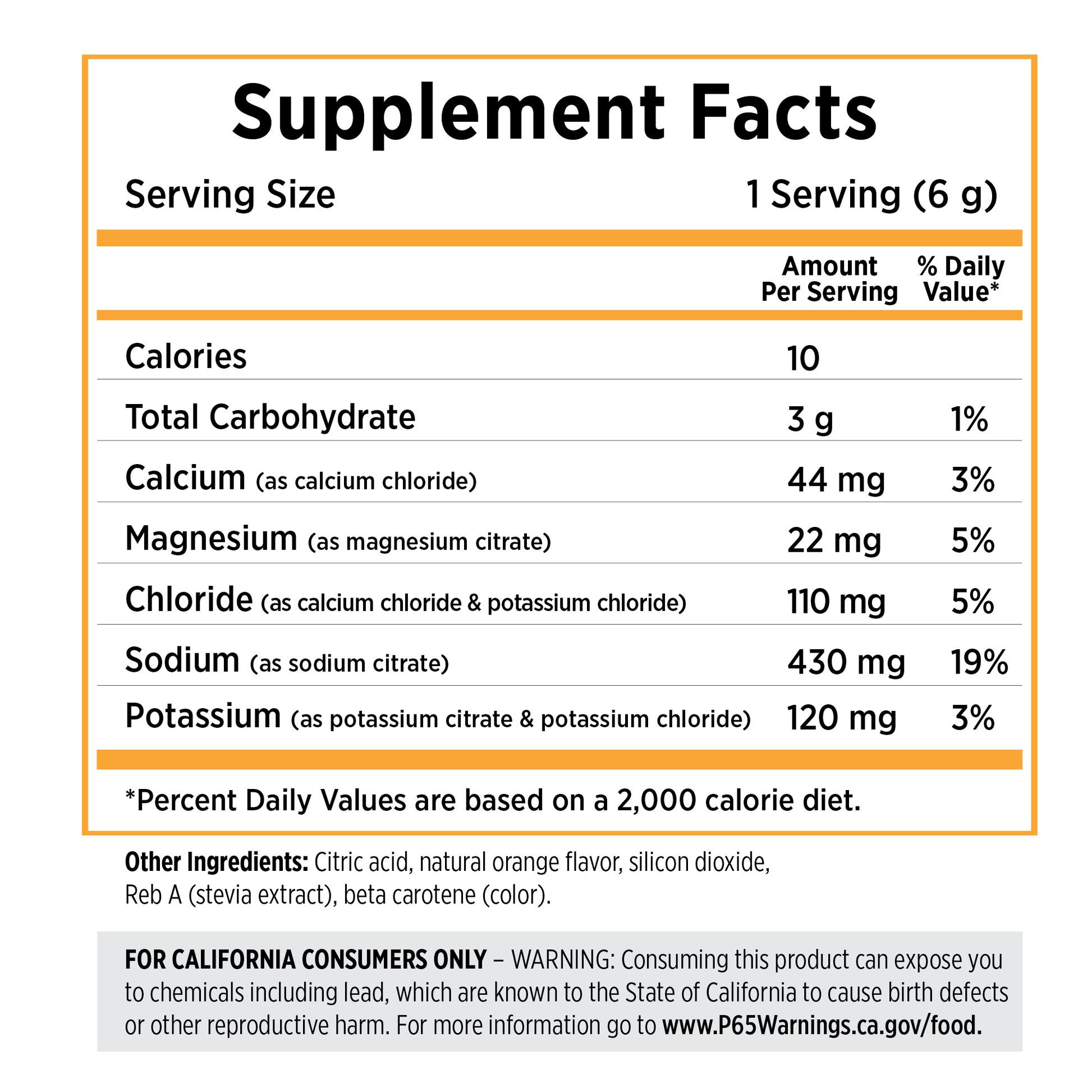 SaltStick DrinkMix Orange supplement facts panel