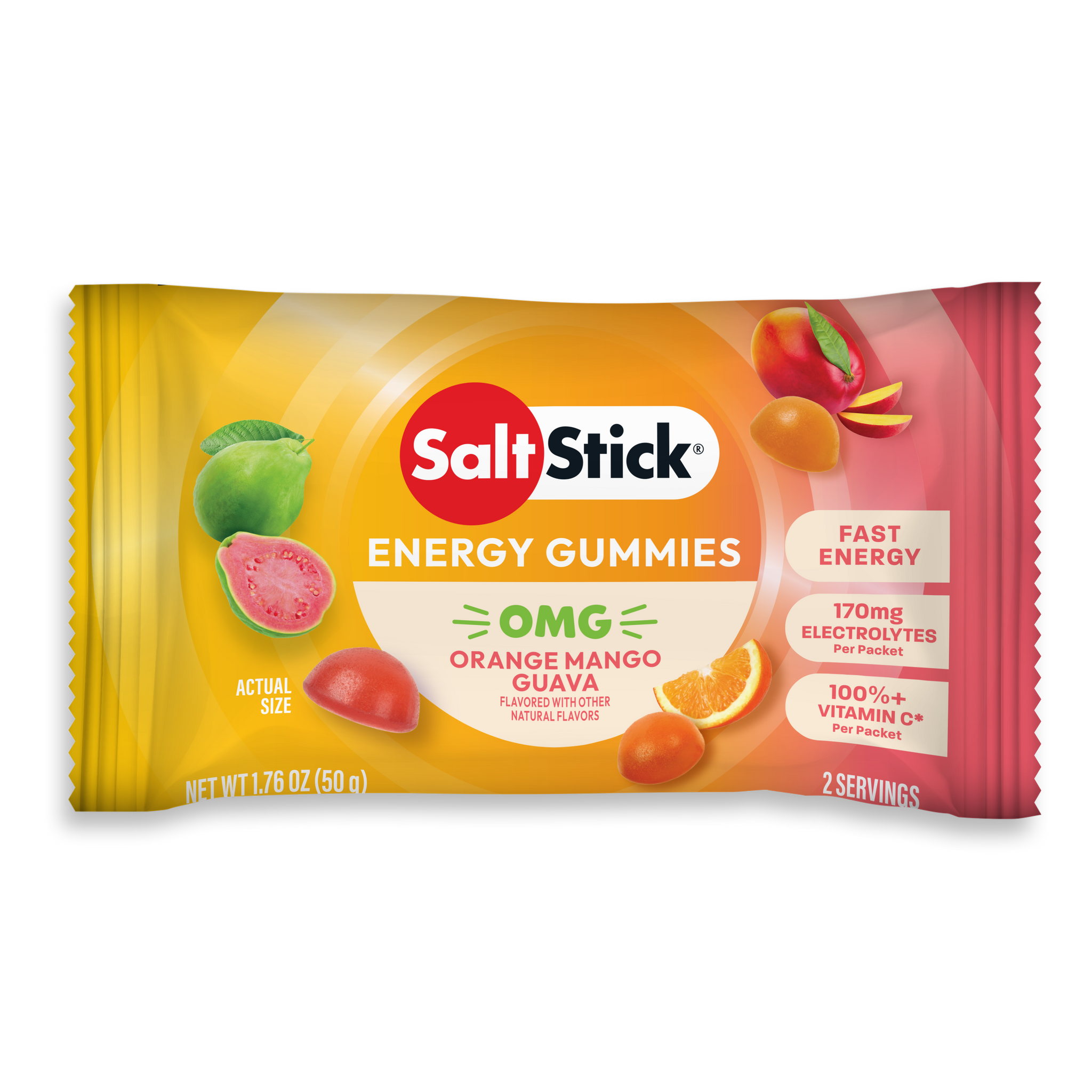 saltstick energy gummies orange, mango, guava - single packet