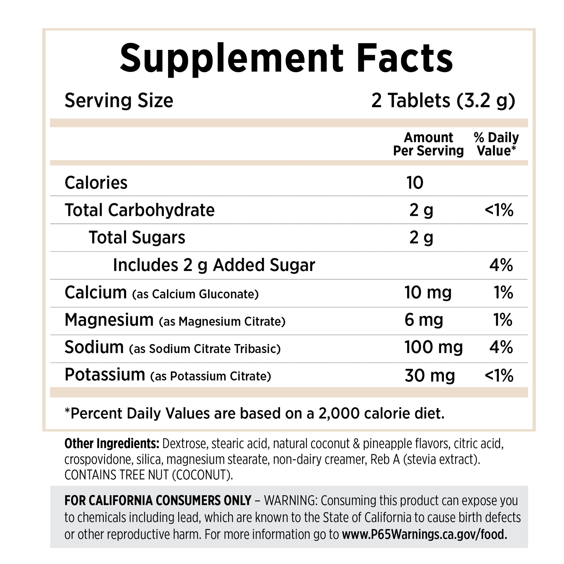 Coconut Pineapple FastChews Supplement Facts