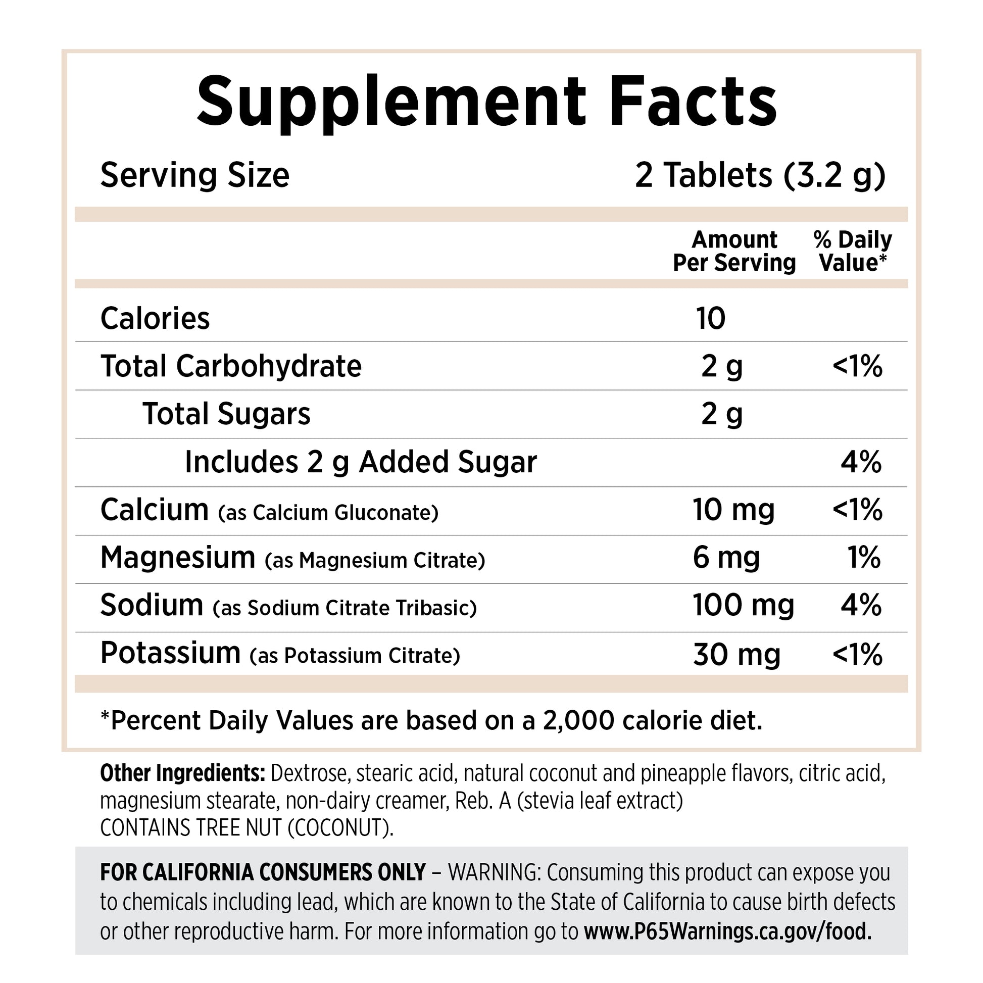 Coconut Pineapple FastChews Supplement Facts