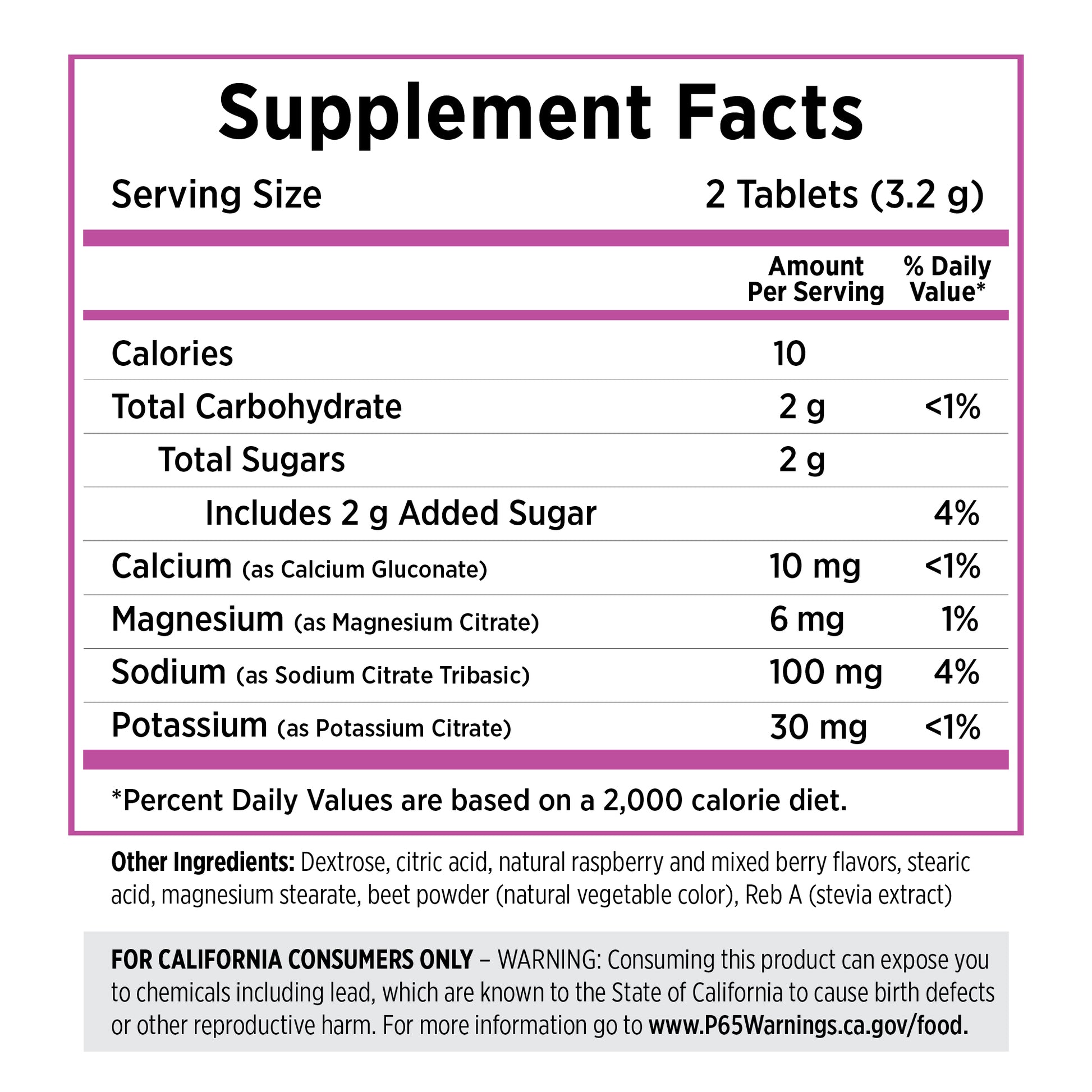 Mixed Berry FastChews Supplement Facts