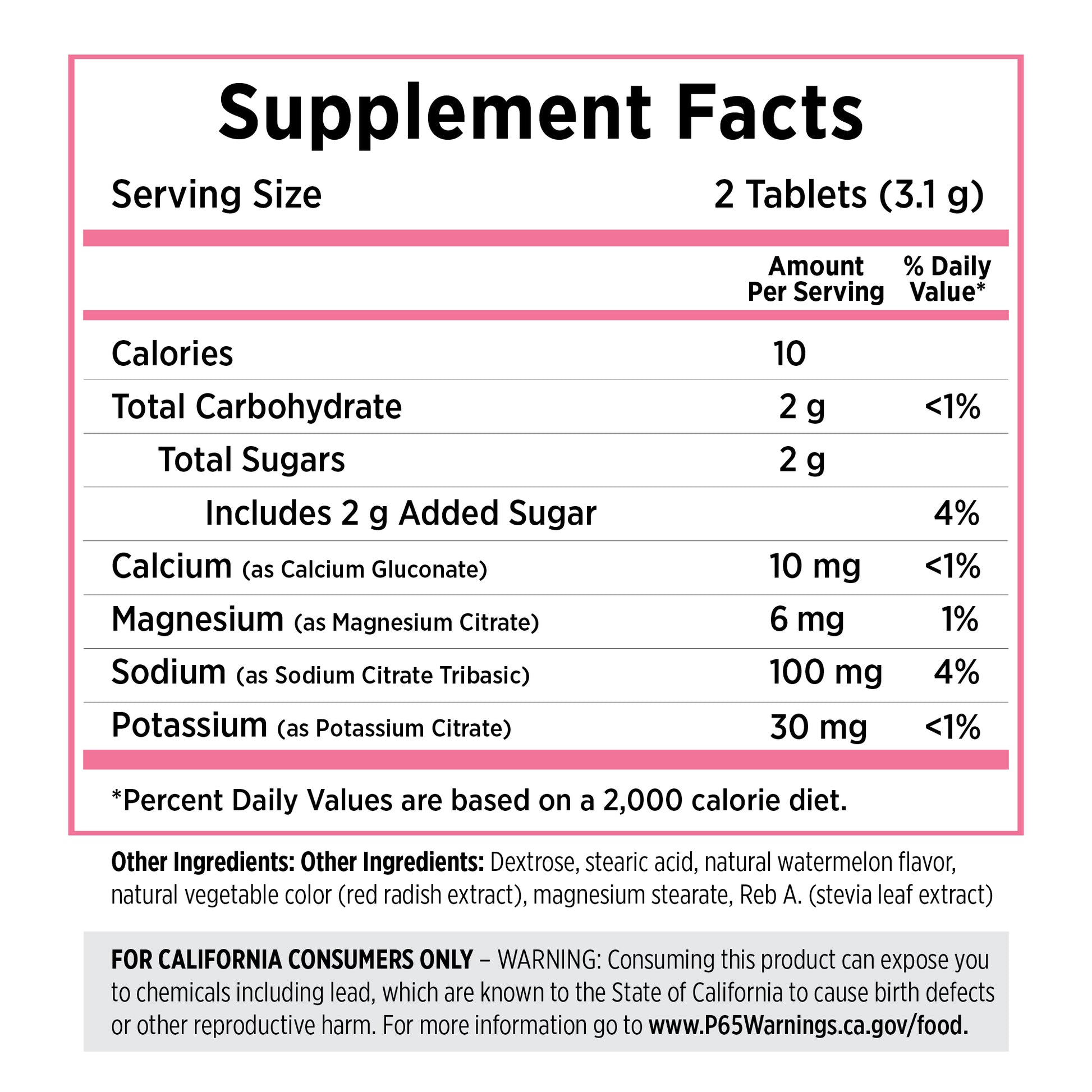 SaltStick FastChews Watermelon Supplement Facts Panel