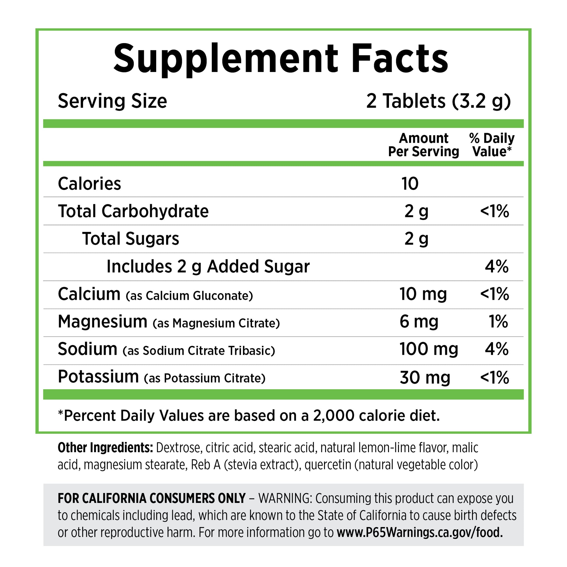 Lemon Lime FastChews supplement facts