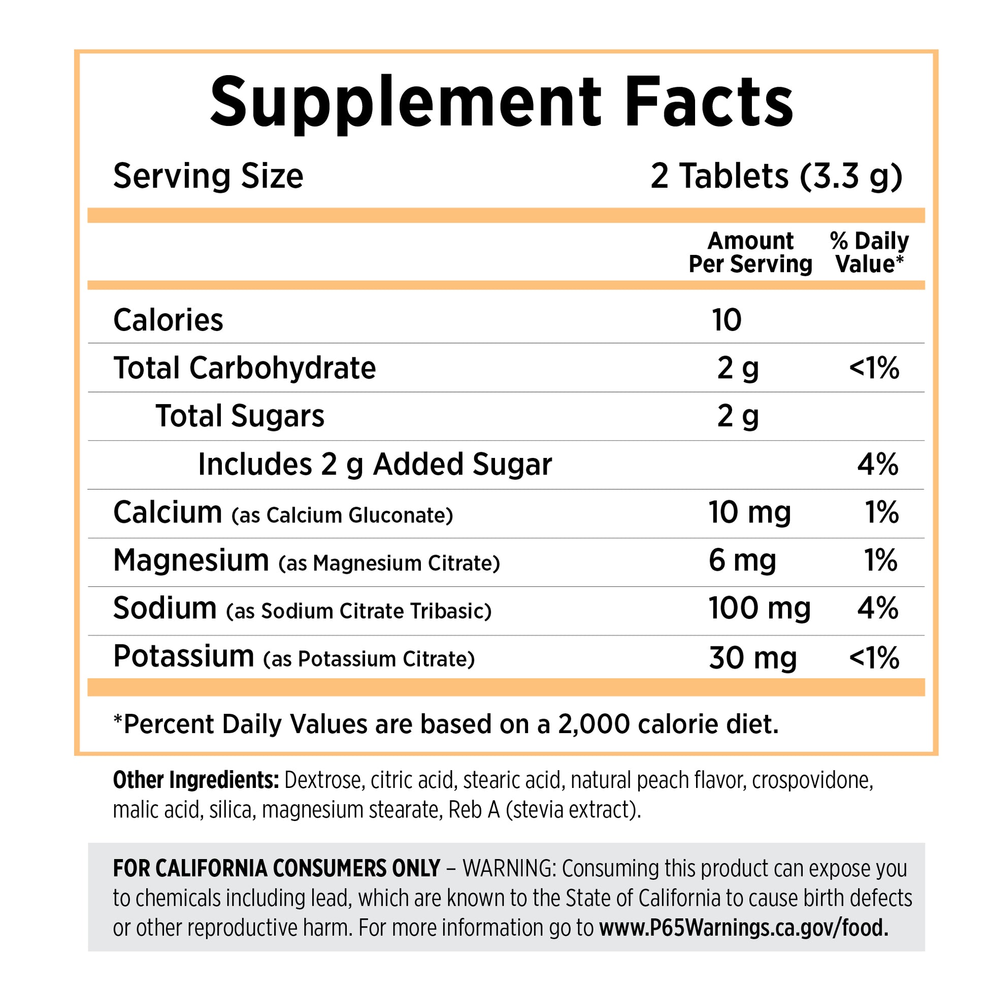 SaltStick FastChews peach flavor supplement facts