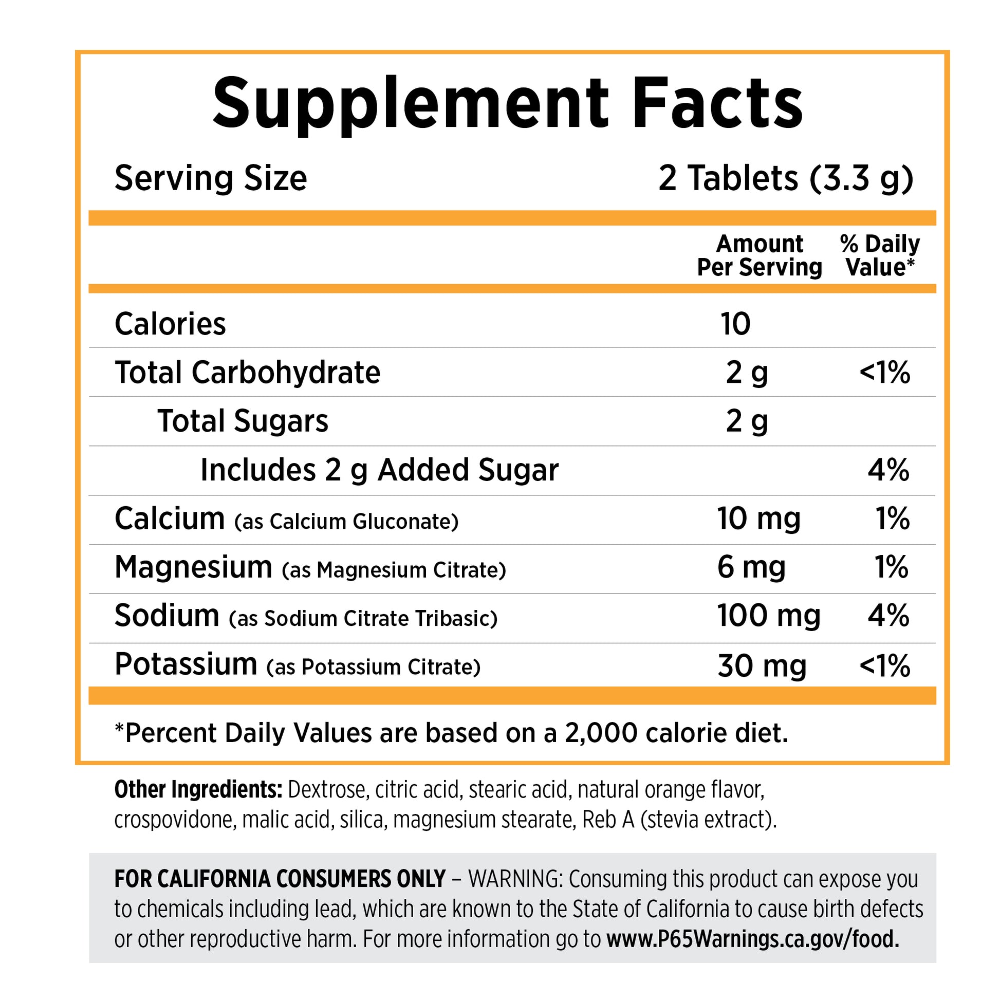 Orange FastChews Supplement Facts