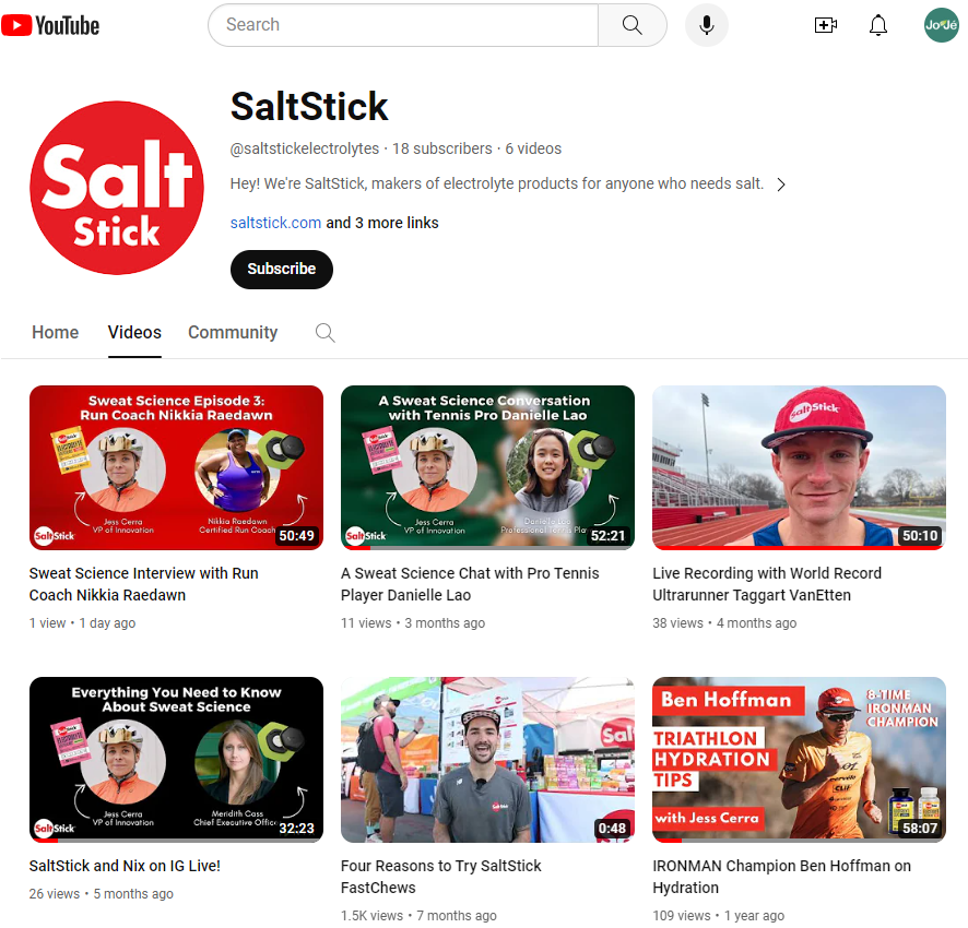 Screenshot of SaltStick YouTube videos.