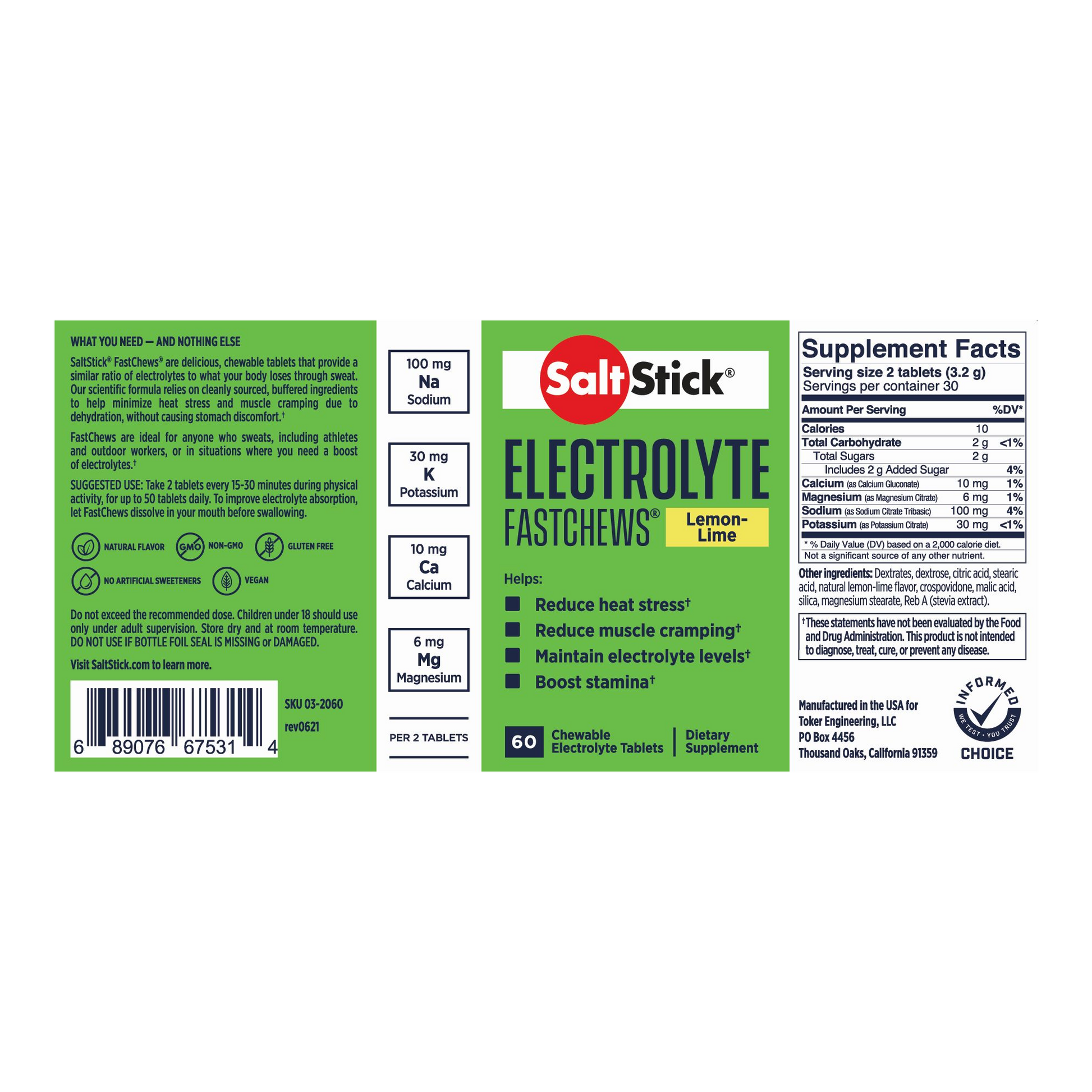 SaltStick FastChews Chewable Electrolyte Tablets Lemon-Lime Label