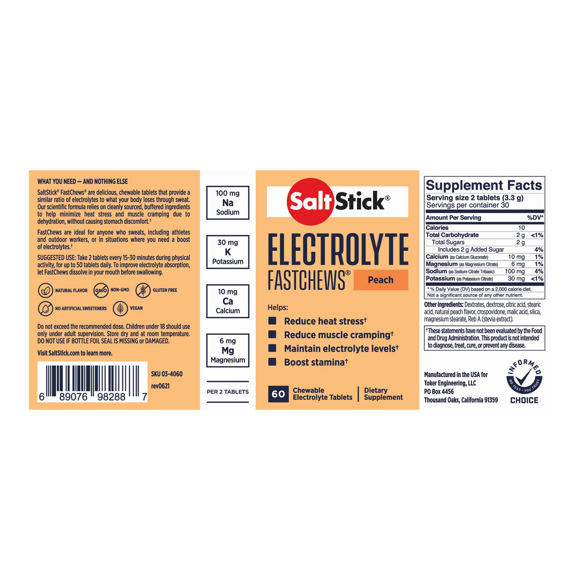 SaltStick FastChews Chewable Electrolyte Tablets Peach Label