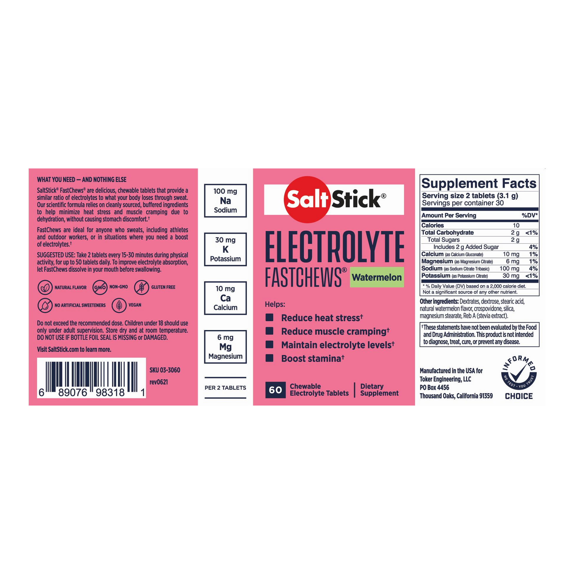 SaltStick FastChews Chewable Electrolyte Tablets Watermelon Label