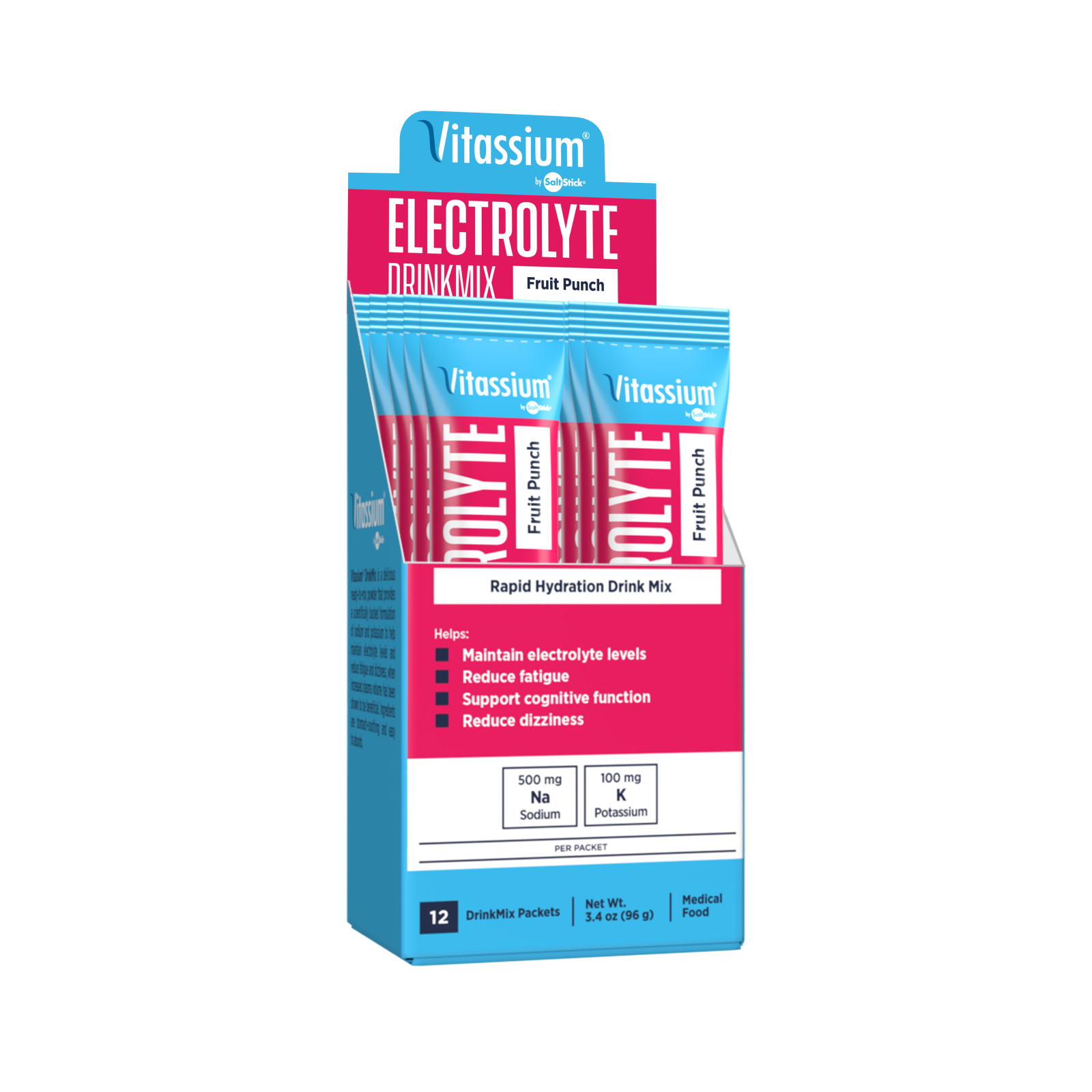 Vitassium Electrolyte Drink Mix Fruit Punch box of 12 stick packets