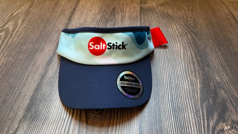 SaltStick blue visor with waves design and logo and Performance Visor sticker