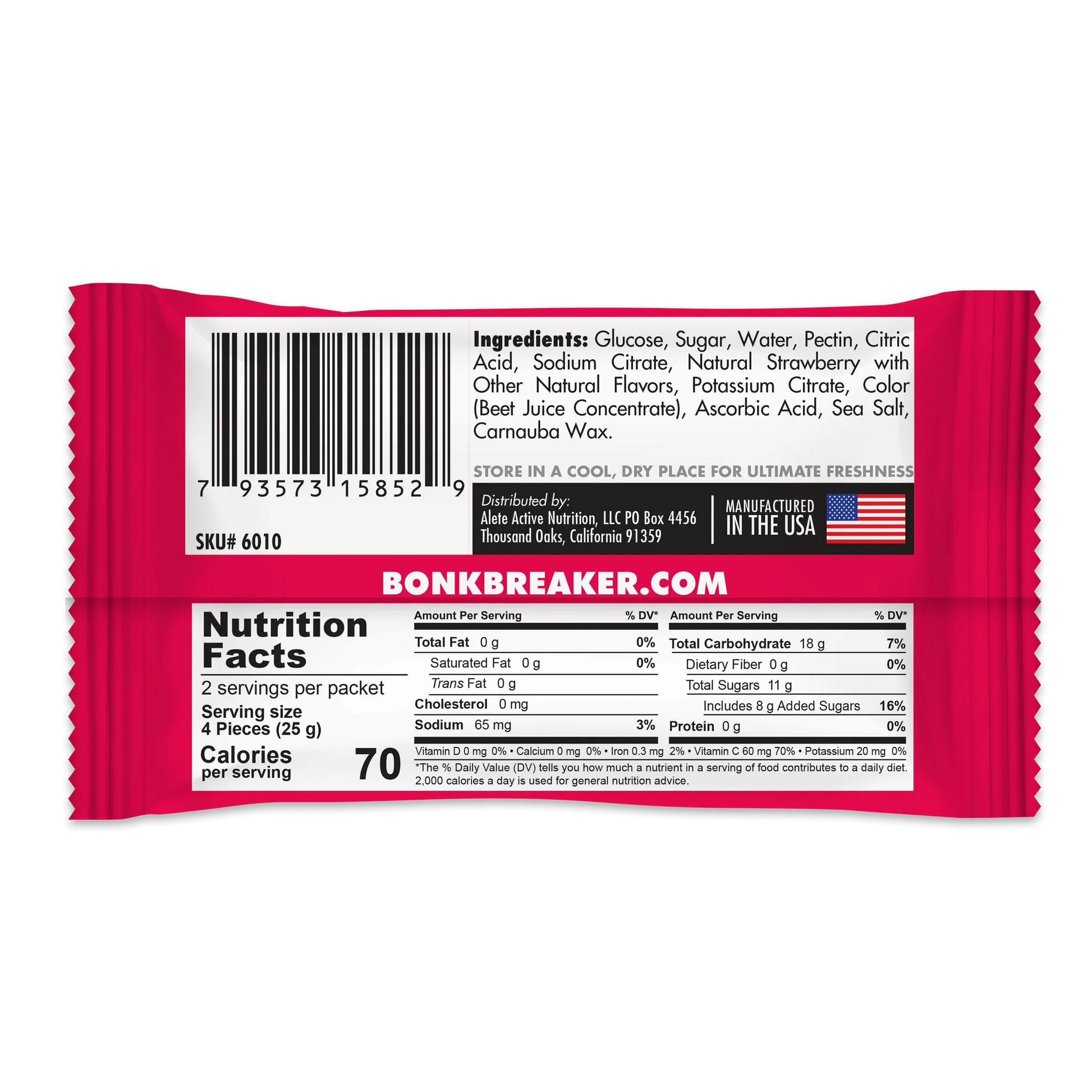 Bonk Breaker Strawberry Energy Chews back of label