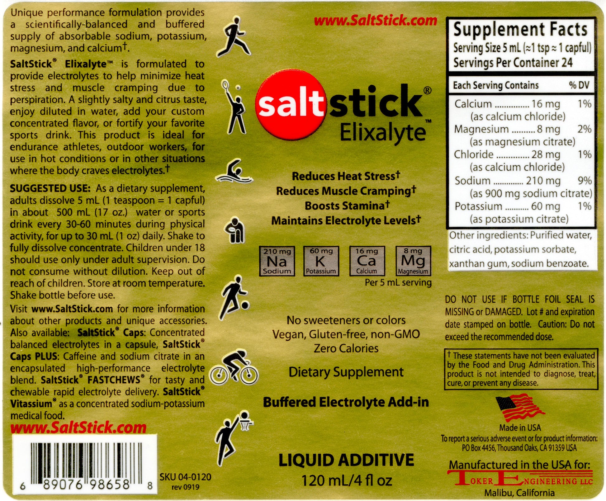 SaltStick Elixalyte Liquid Electrolytes Supplement Facts