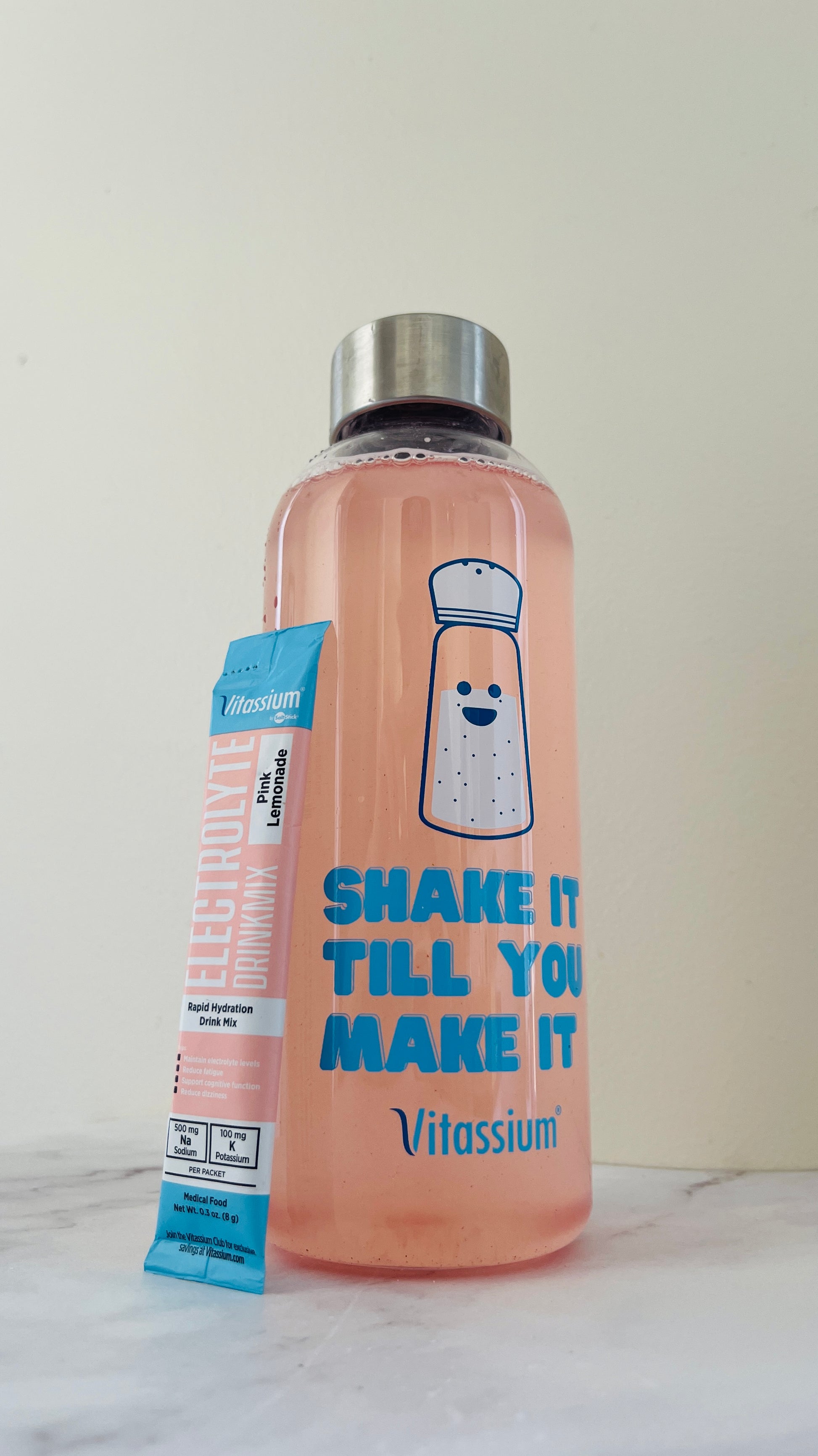 Vitassium Shake It Till You Make It Water Bottle and Pink Lemonade Drink Mix