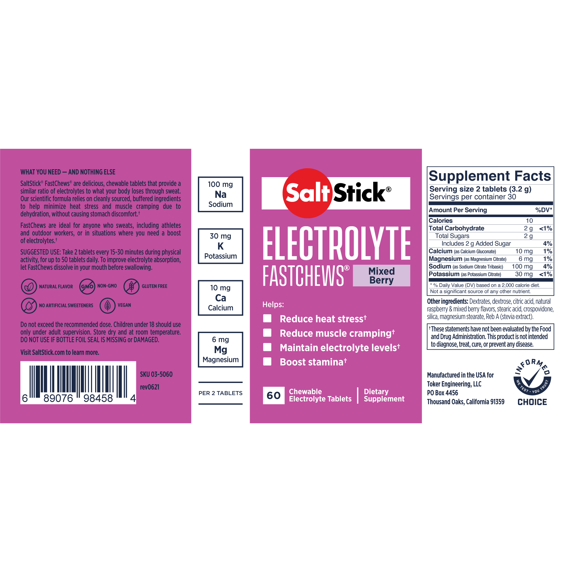 SaltStick FastChews Chewable Electrolyte Tablets Mixed Berry Label
