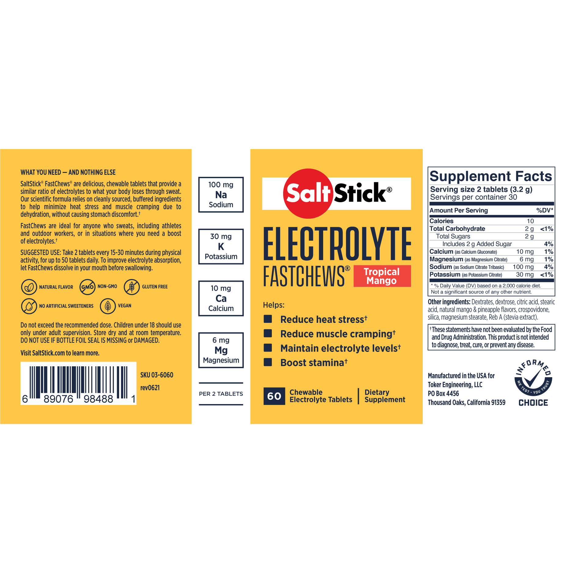 SaltStick FastChews Chewable Electrolyte Tablets Tropical Mango Packet of 10