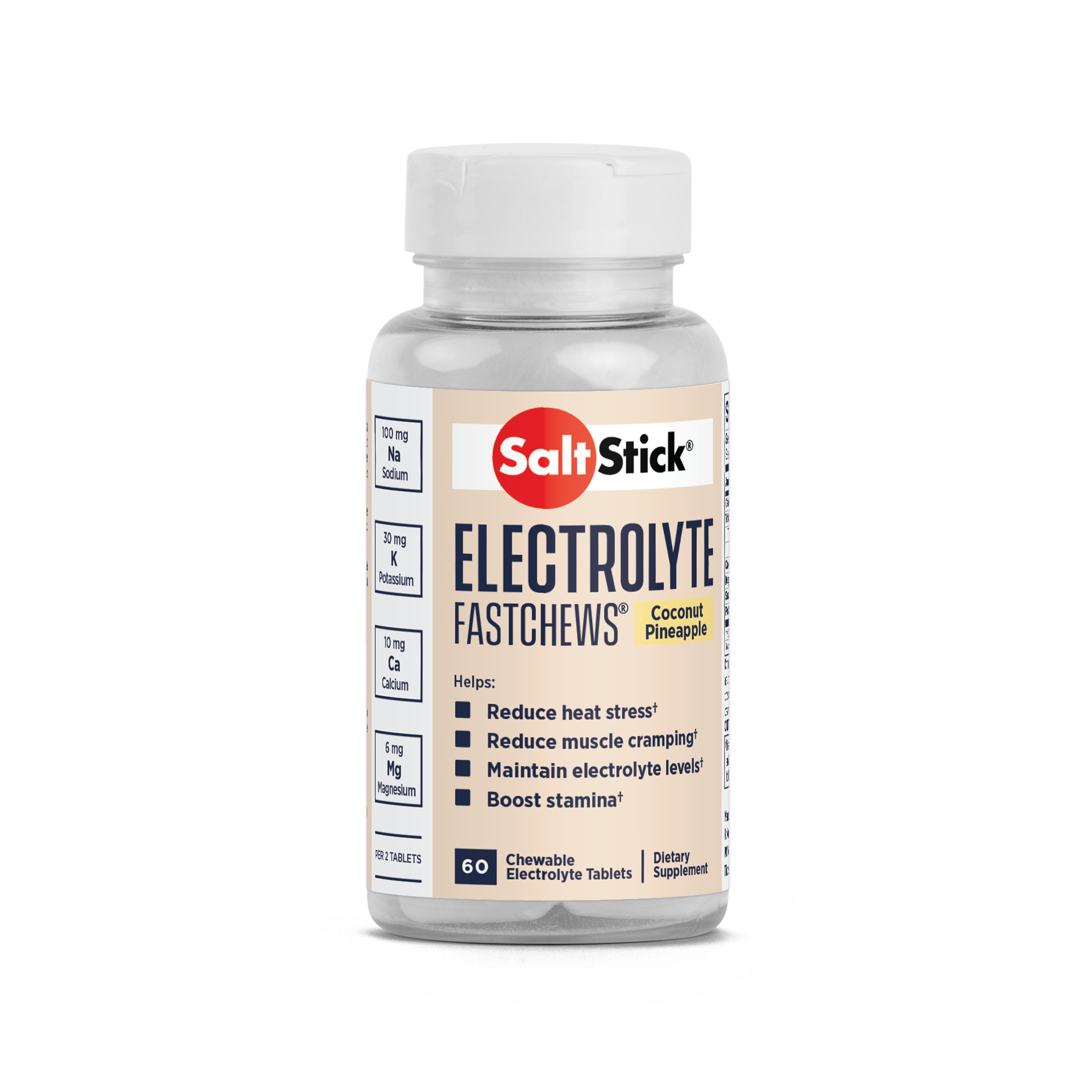 SaltStick FastChews Chewable Electrolyte Tablets Coconut Pineapple Bottle of 60