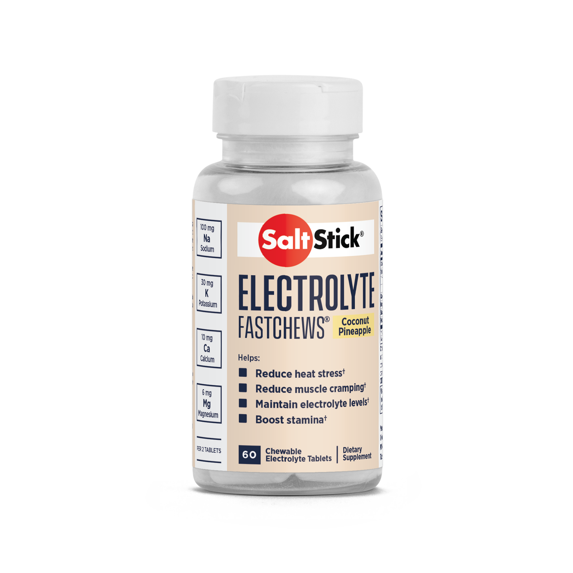 SaltStick FastChews Chewable Electrolyte Tablets Coconut Pineapple Bottle of 60