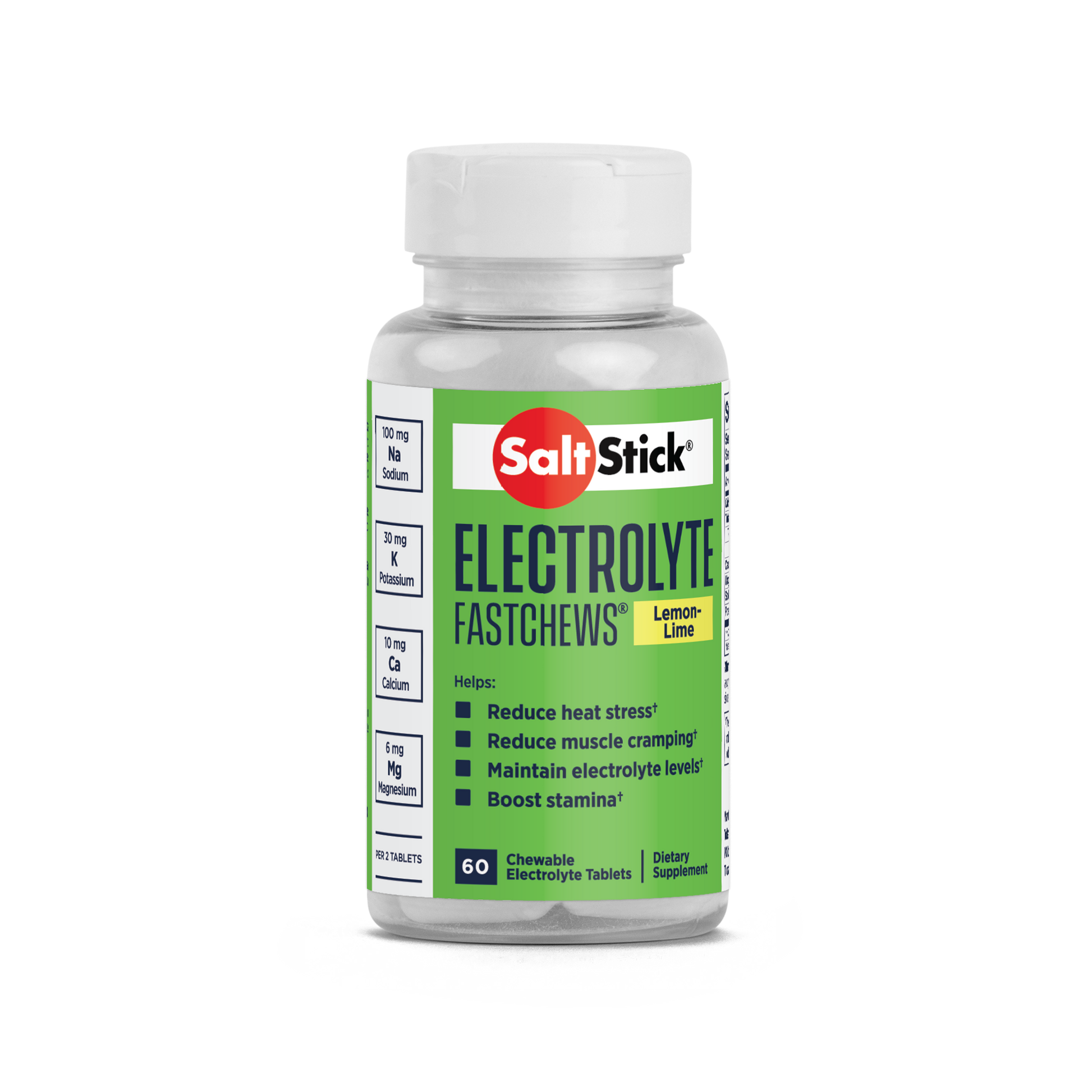 SaltStick FastChews Chewable Electrolyte Tablets Lemon-Lime Bottle of 60