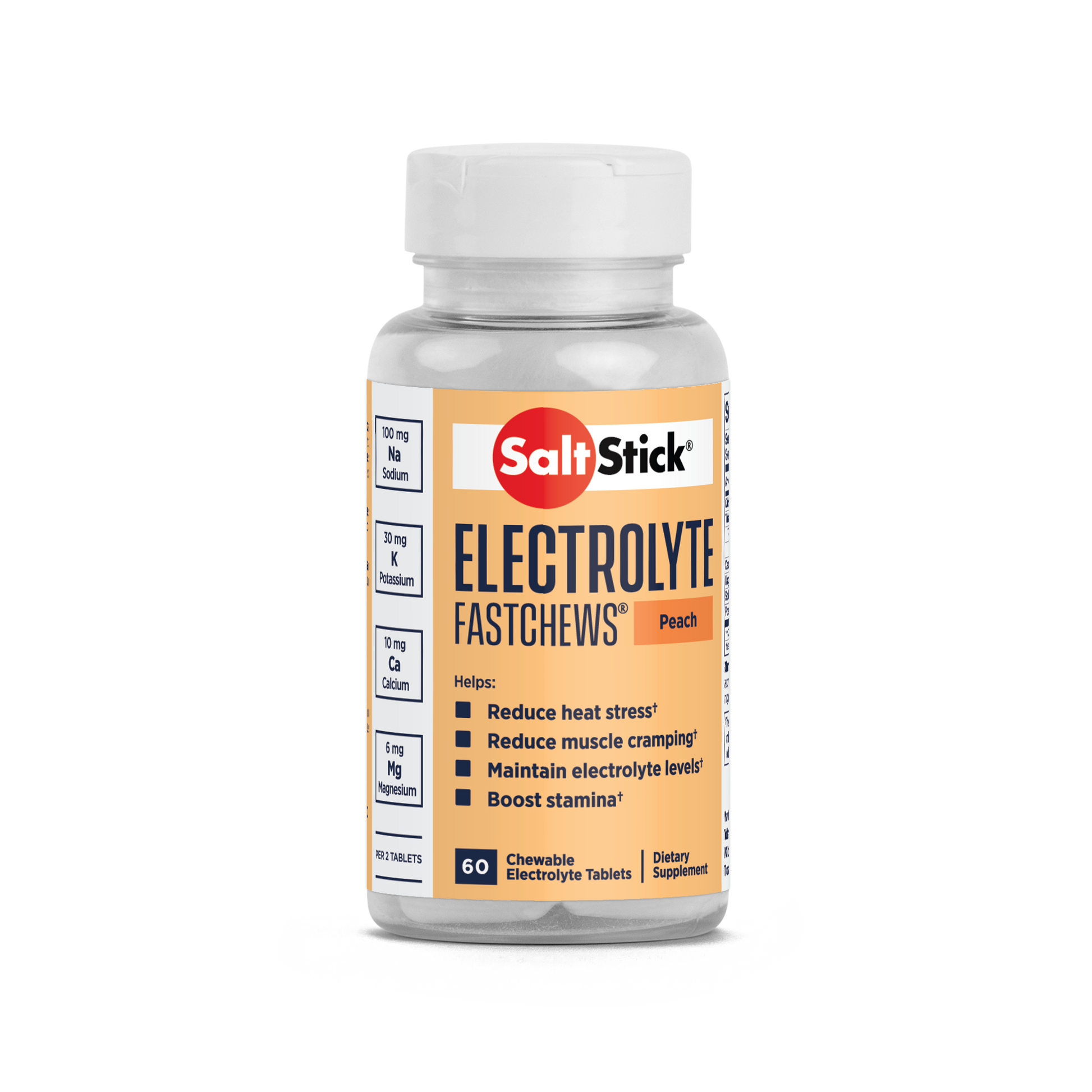 SaltStick FastChews Chewable Electrolyte Tablets Peach Bottle of 60