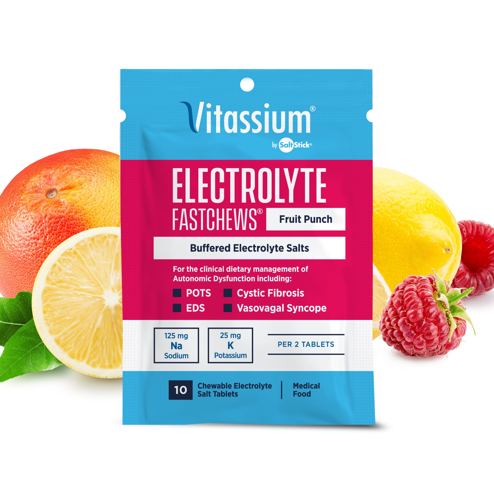 Vitassium FastChews Chewable Electrolyte Salt Tablets Fruit Punch Packet of 10